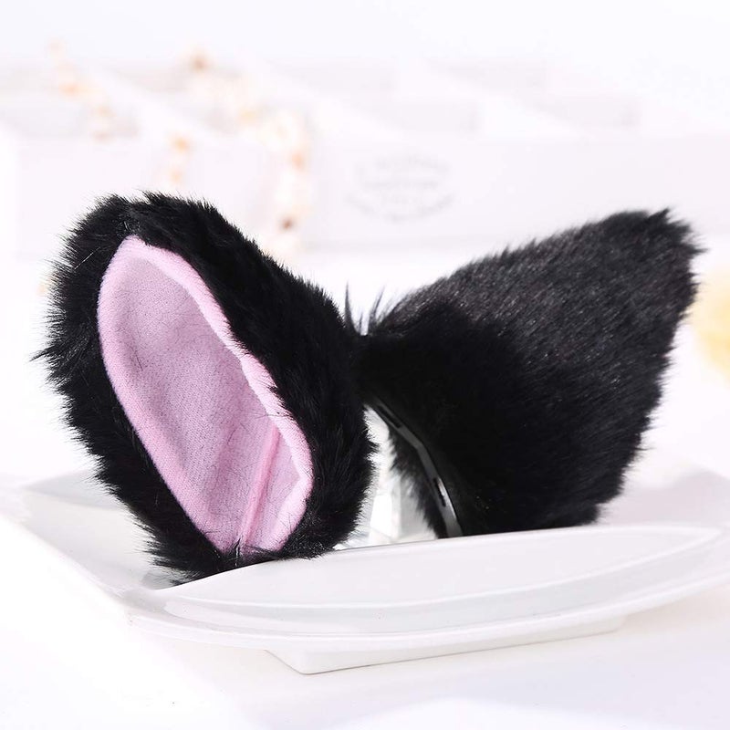 ZCMG Cat Ears Hair Clips Fox Ears Barrettes Women Furry Fur Cat Headpiece Holiday Hair Pins Sweet Halloween Party Decoration Headband Anime Cosplay Costume Kitty Kitten Hair Accessories Black - Pink - Image 3